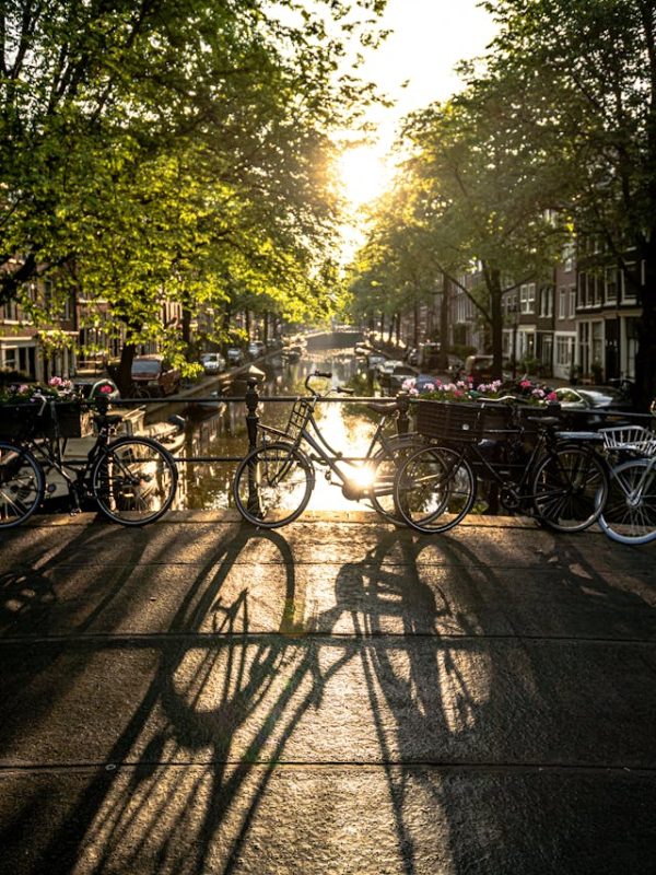 Amsterdam canal view during sunset